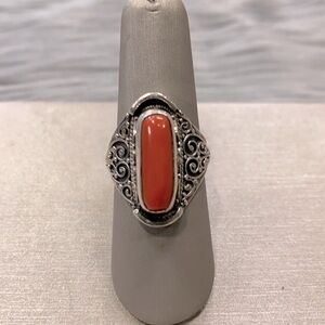 Vintage Sterling Silver Red Coral Ring